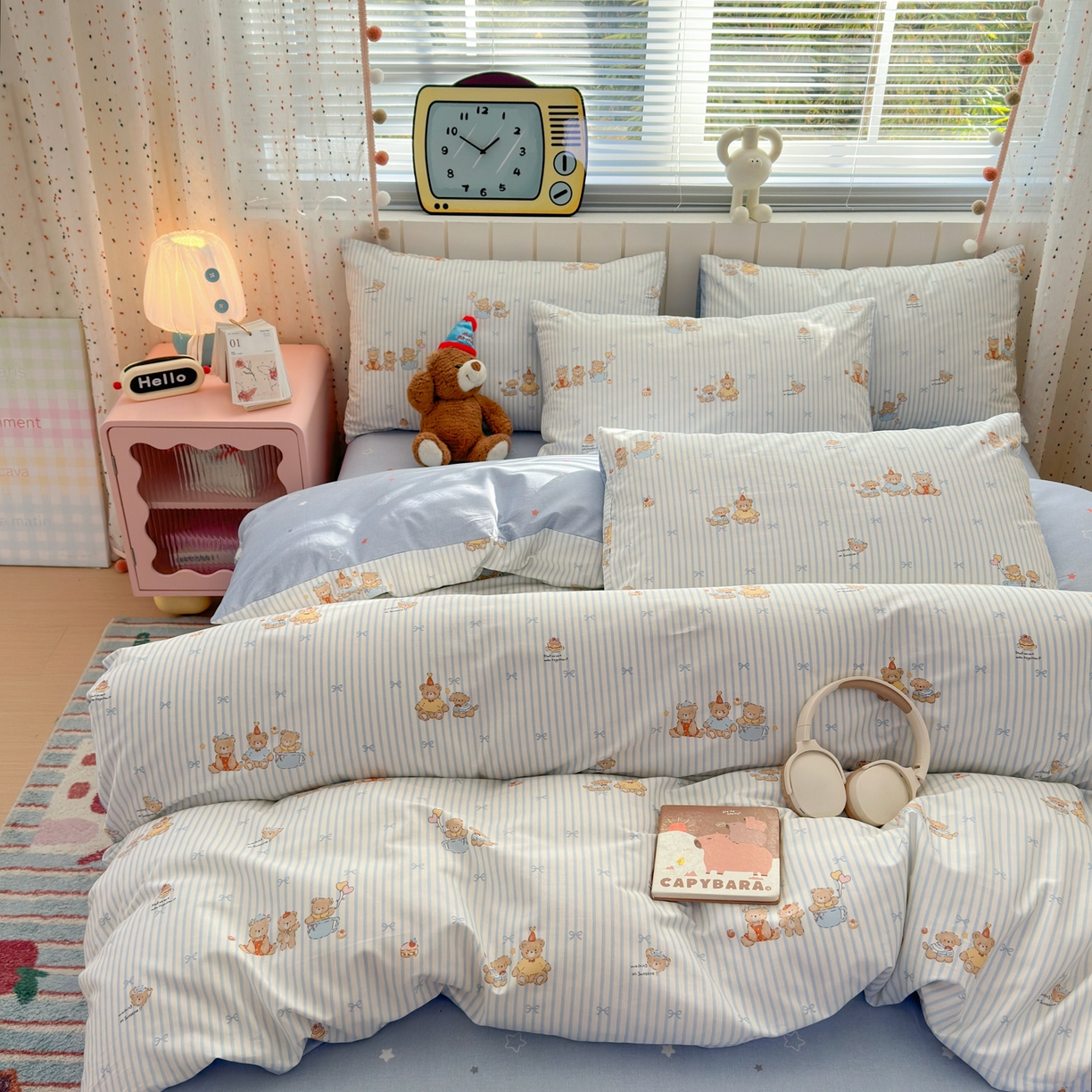 91家纺网 家纺一手货源 找家纺 清雅福 2026春夏新款INS小清新40支全棉13372单枕套第二批 幸福小熊