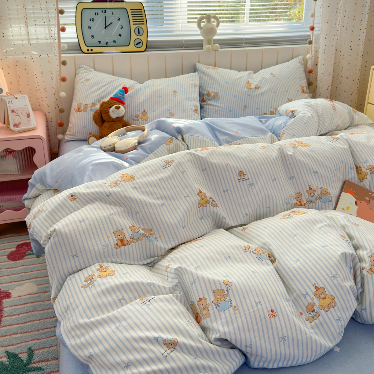 91家纺网 家纺一手货源 找家纺 清雅福 2026春夏新款INS小清新40支全棉13372单枕套第二批 幸福小熊