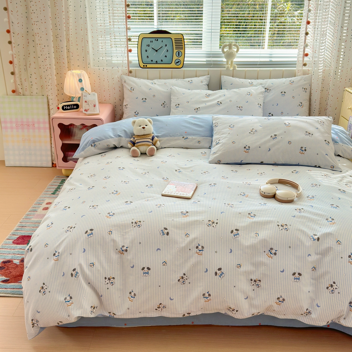 91家纺网 家纺一手货源 找家纺 清雅福 2026春夏新款INS小清新40支全棉13372单枕套第二批 月亮狗