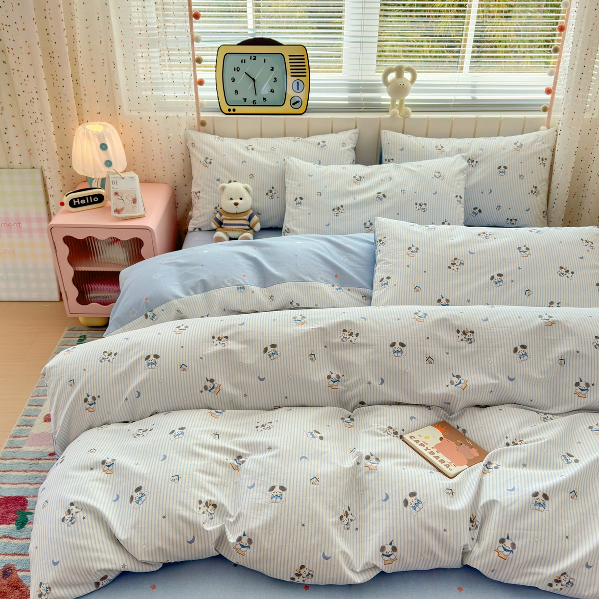 91家纺网 家纺一手货源 找家纺 清雅福 2026春夏新款INS小清新40支全棉13372单枕套第二批 月亮狗