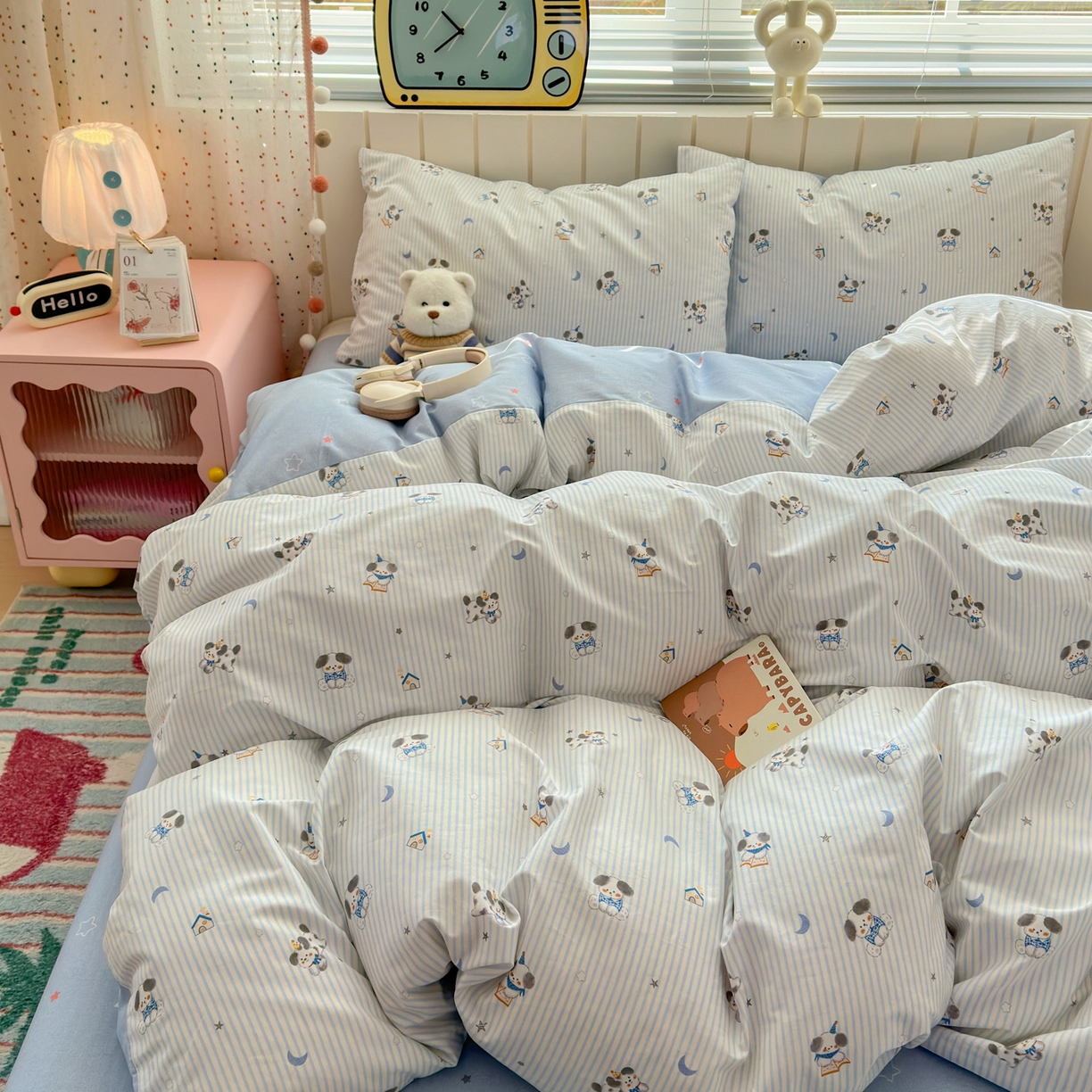 91家纺网 家纺一手货源 找家纺 清雅福 2026春夏新款INS小清新40支全棉13372单枕套第二批 月亮狗