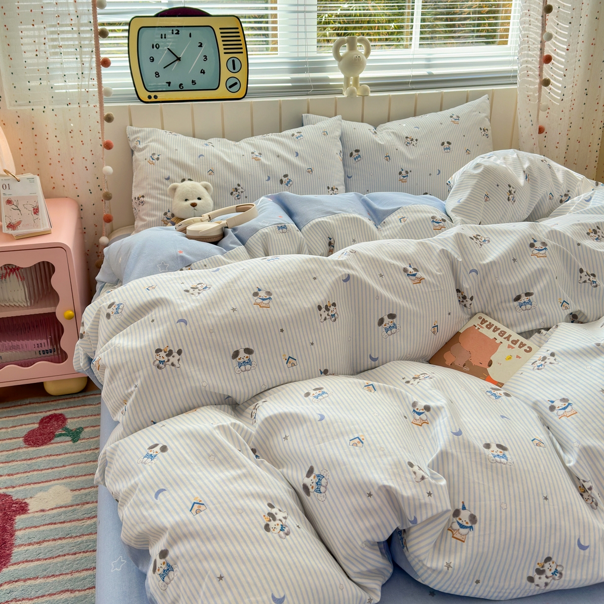 91家纺网 家纺一手货源 找家纺 清雅福 2026春夏新款INS小清新40支全棉13372单枕套第二批 月亮狗