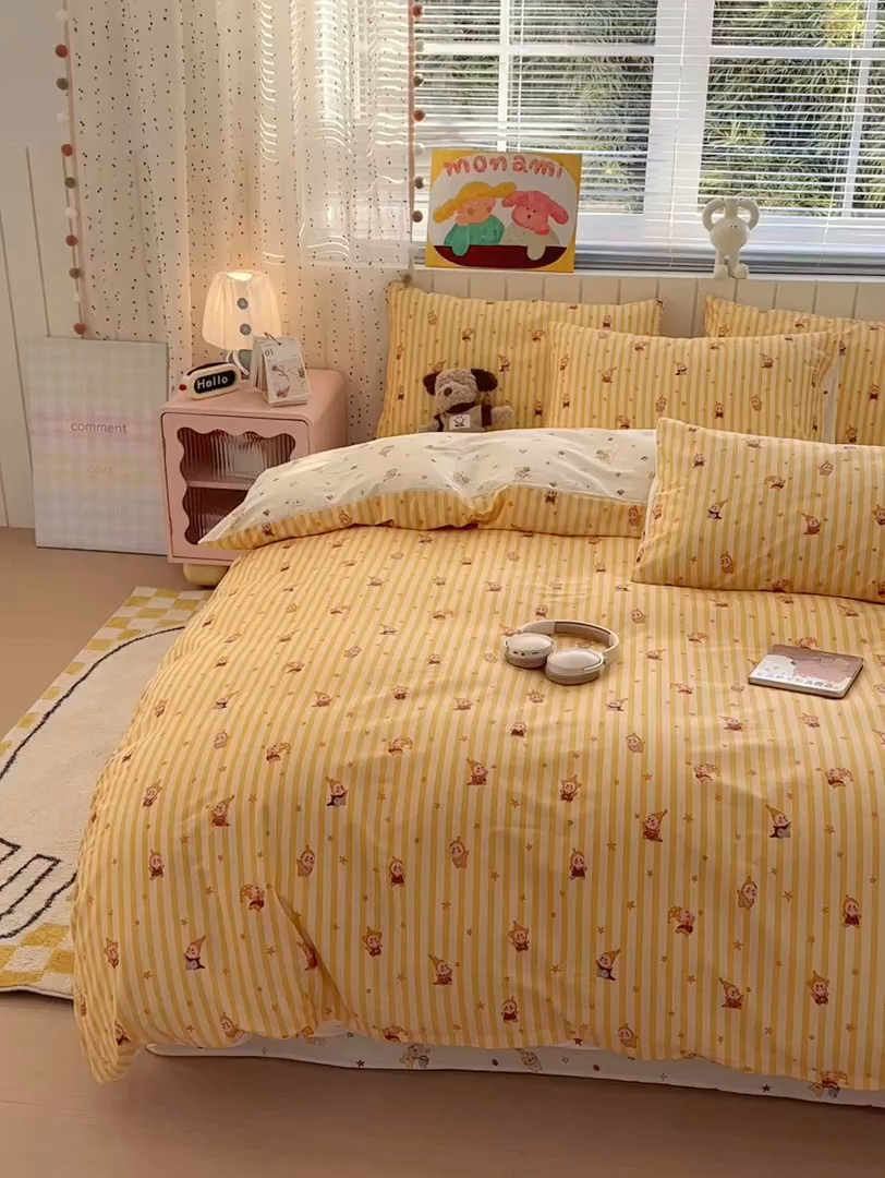 91家纺网 家纺一手货源 找家纺 （总）清雅福 2026春夏新款INS小清新40支全棉13372四件套第二批