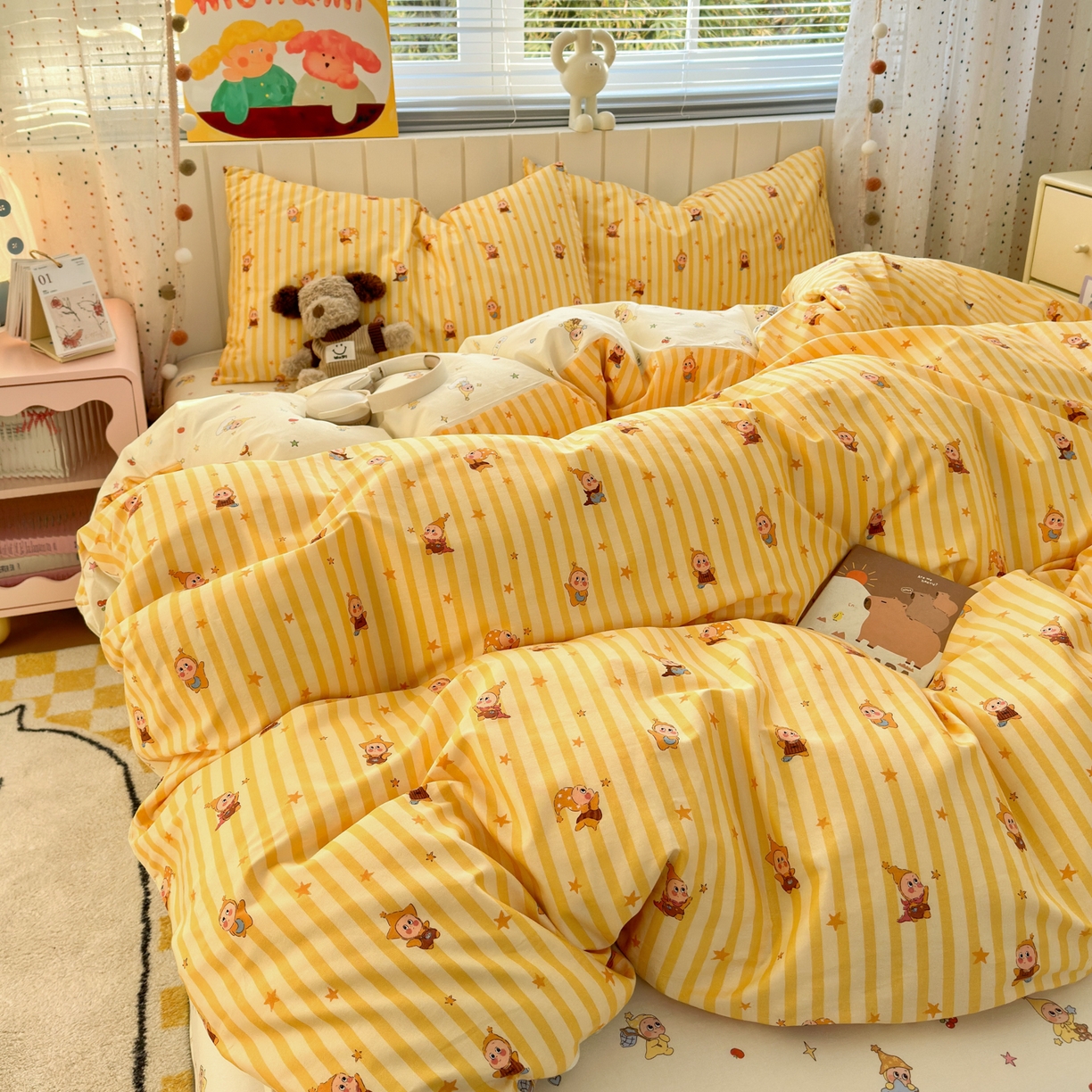 91家纺网 家纺一手货源 找家纺 清雅福 2026春夏新款INS小清新40支全棉13372四件套第二批 可爱萌星