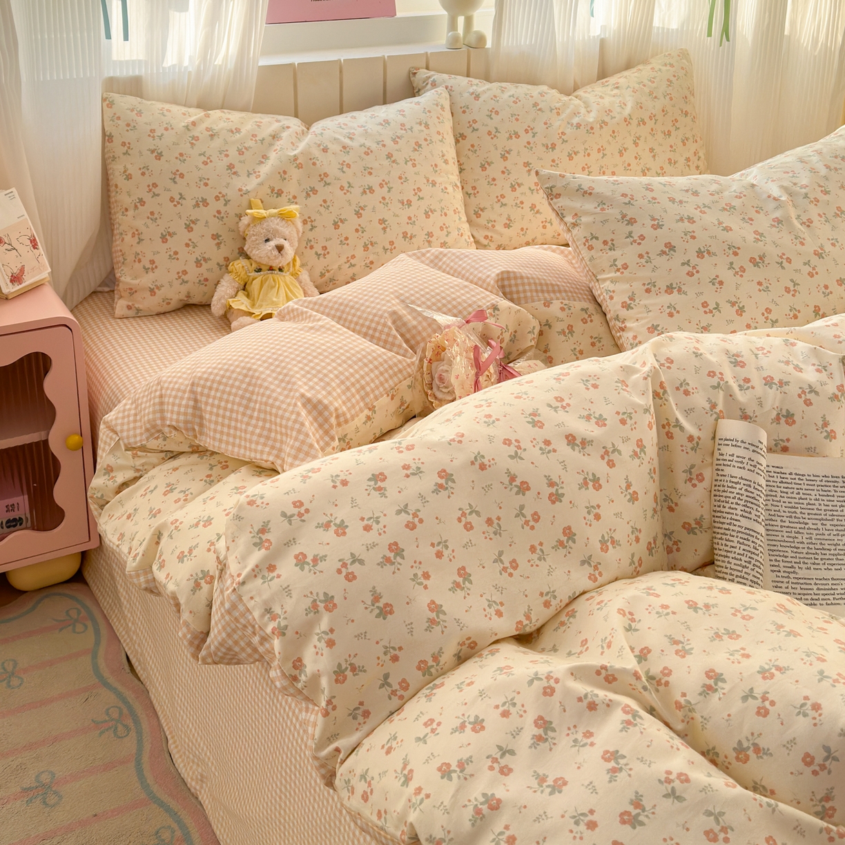 91家纺网 家纺一手货源 找家纺 清雅福 2026春夏新款INS小清新40支全棉13372四件套第二批 觅秋