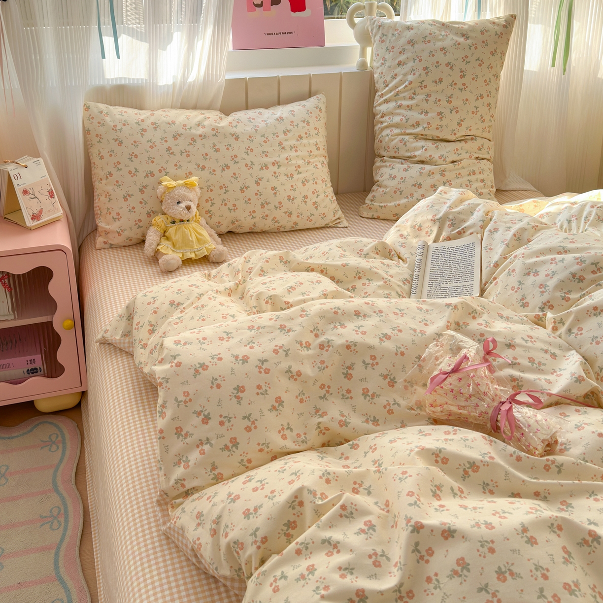 91家纺网 家纺一手货源 找家纺 清雅福 2026春夏新款INS小清新40支全棉13372四件套第二批 觅秋