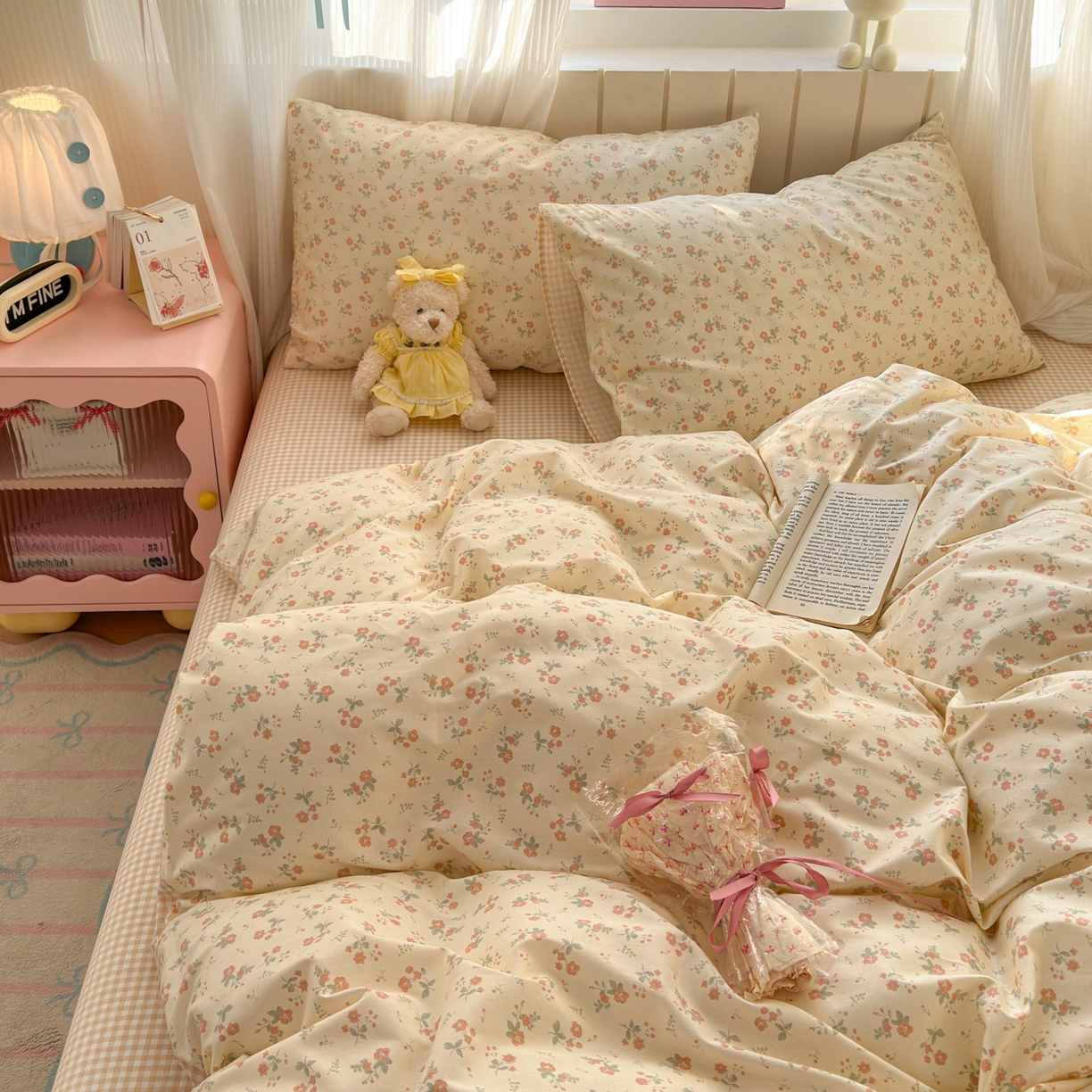 91家纺网 家纺一手货源 找家纺 清雅福 2026春夏新款INS小清新40支全棉13372四件套第二批 觅秋