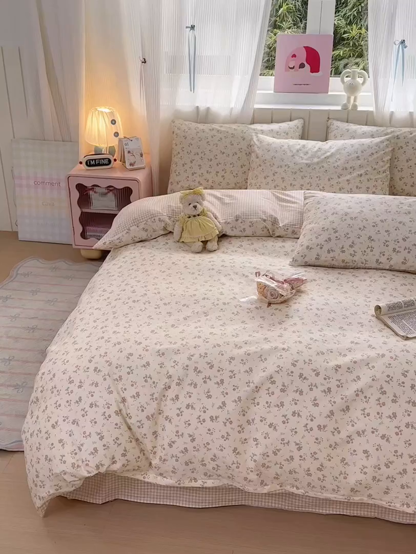 91家纺网 家纺一手货源 找家纺 清雅福 2026春夏新款INS小清新40支全棉13372四件套第二批 觅秋