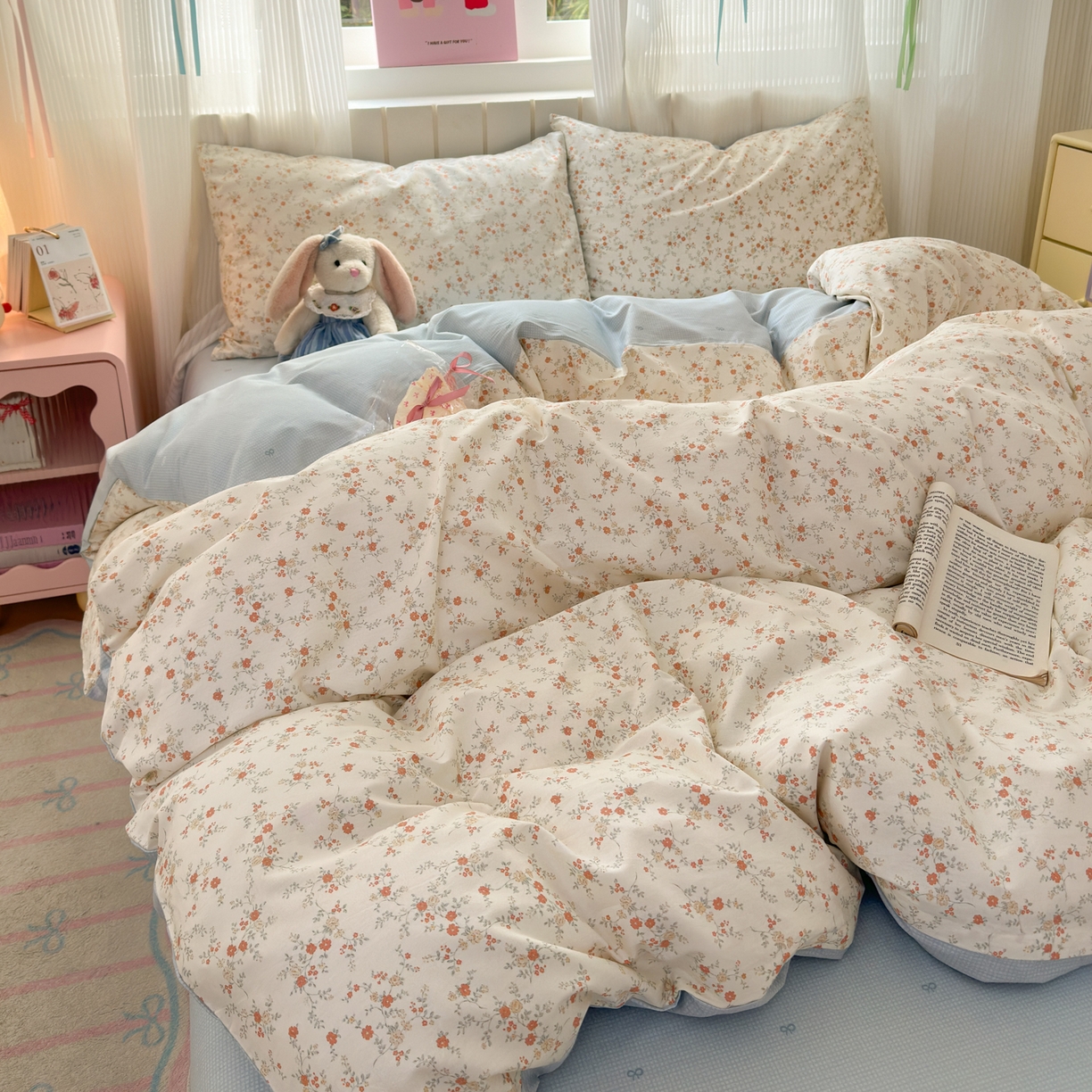 91家纺网 家纺一手货源 找家纺 清雅福 2026春夏新款INS小清新40支全棉13372四件套第二批 沫汐