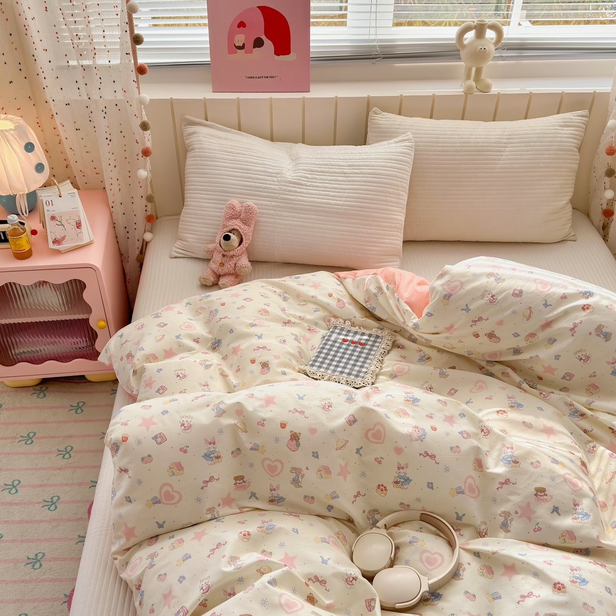 91家纺网 家纺一手货源 找家纺 清雅福 2026春夏新款INS小清新40支全棉13372四件套第二批 甜蜜花园