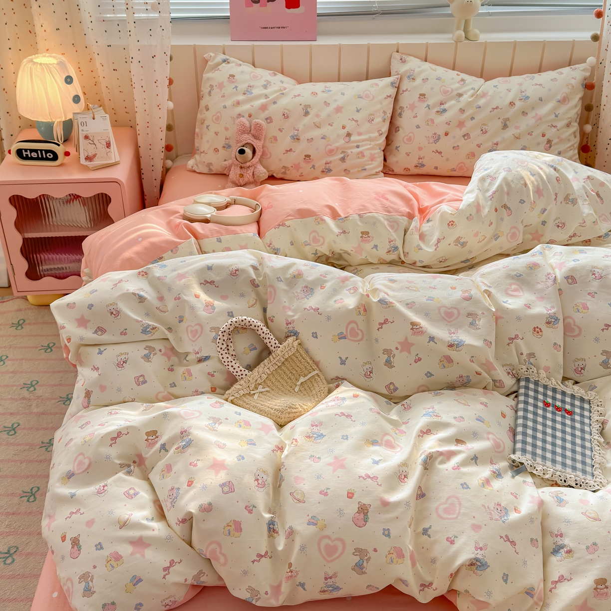 91家纺网 家纺一手货源 找家纺 清雅福 2026春夏新款INS小清新40支全棉13372四件套第二批 甜蜜花园