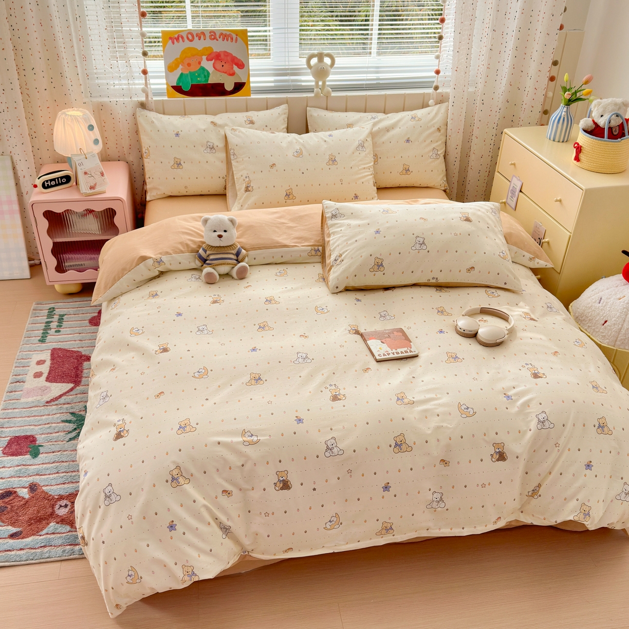 91家纺网 家纺一手货源 找家纺 清雅福 2026春夏新款INS小清新40支全棉13372四件套第二批 星星布偶