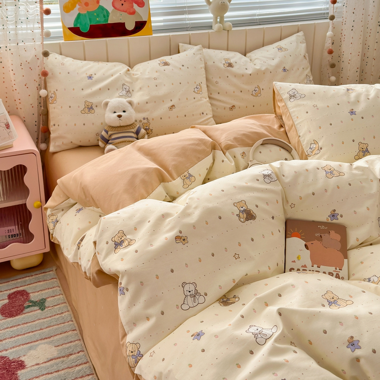 91家纺网 家纺一手货源 找家纺 清雅福 2026春夏新款INS小清新40支全棉13372四件套第二批 星星布偶