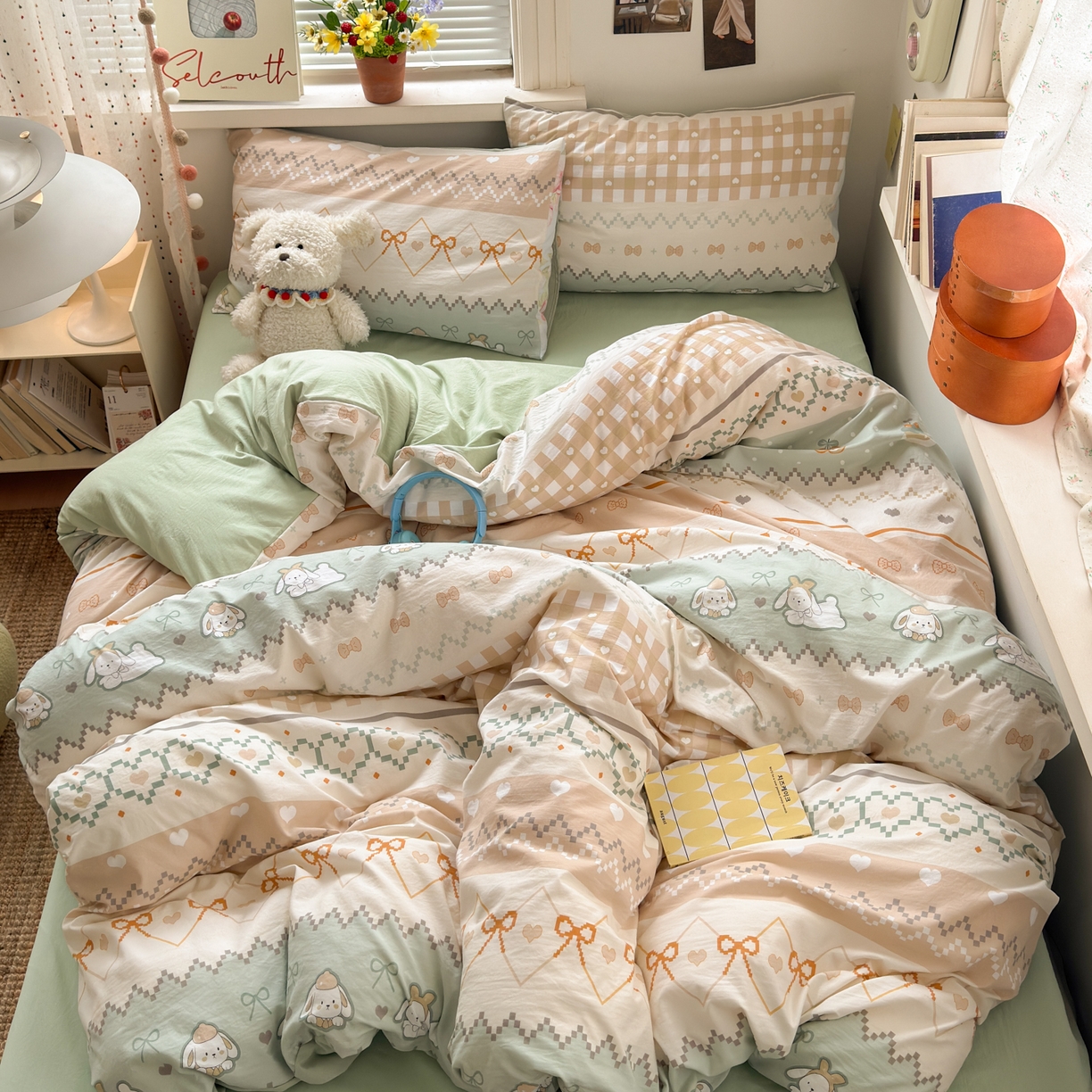 91家纺网 家纺一手货源 找家纺 灿禾家纺（原灿哈家纺） 2026新款<小布袋同款面料>古法水洗棉仿棉高克重云柔棉四件套