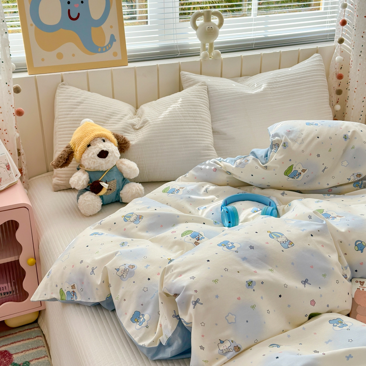 91家纺网 家纺一手货源 找家纺 清雅福 2026春夏新款INS小清新40支全棉13372单被套第二批 蓝色小象