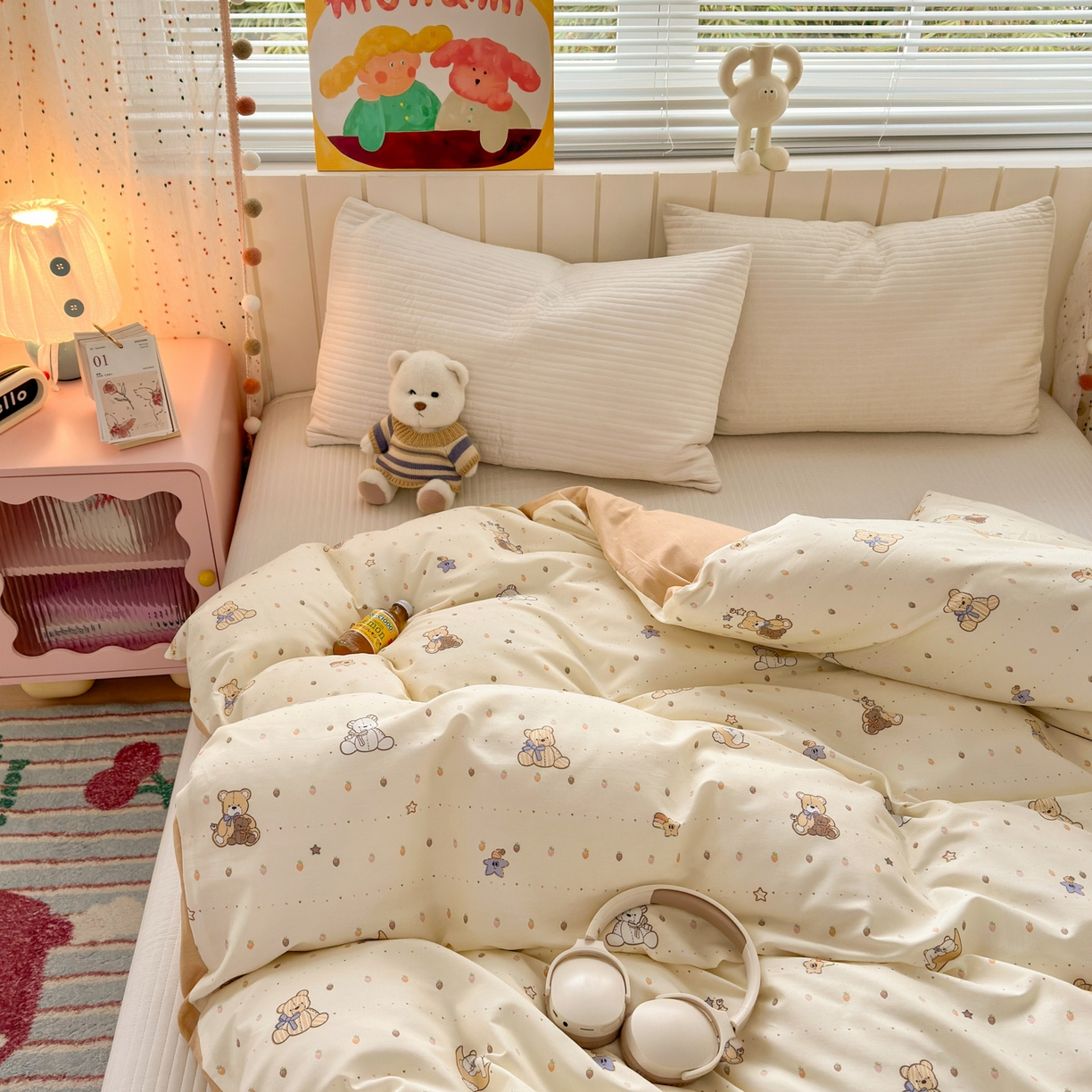 91家纺网 家纺一手货源 找家纺 清雅福 2026春夏新款INS小清新40支全棉13372单被套第二批 星星布偶