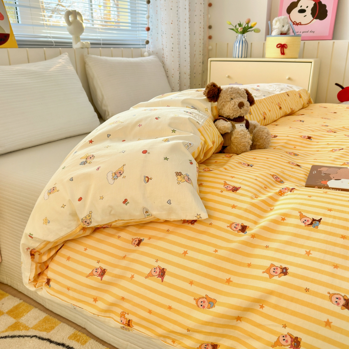 91家纺网 家纺一手货源 找家纺 清雅福 2026春夏新款INS小清新40支全棉13372单被套第二批 可爱萌星