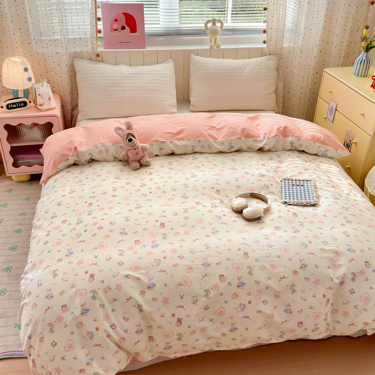 91家纺网 家纺一手货源 找家纺 清雅福 2026春夏新款INS小清新40支全棉13372单被套第二批 甜蜜花园