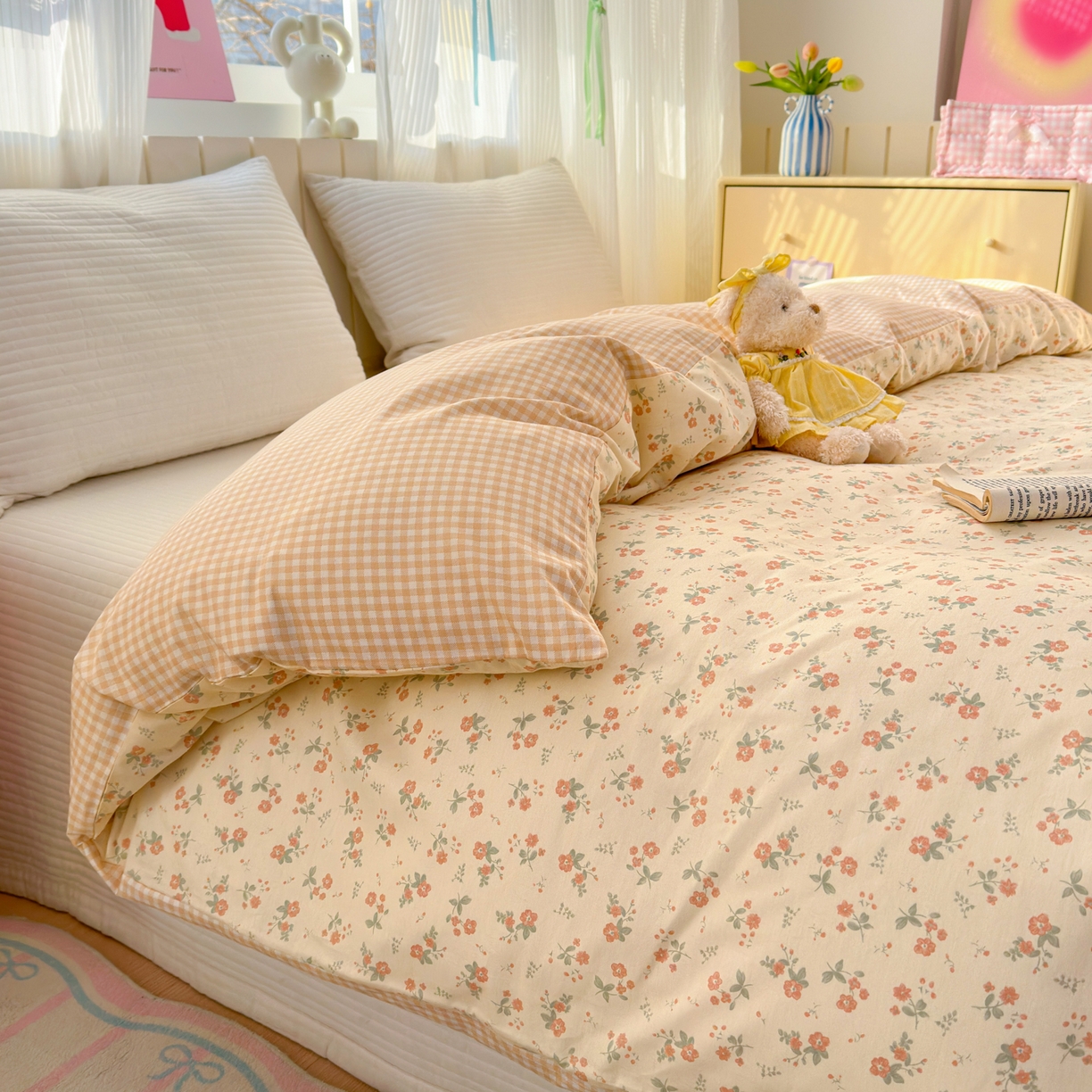 91家纺网 家纺一手货源 找家纺 清雅福 2026春夏新款INS小清新40支全棉13372单被套第二批 觅秋