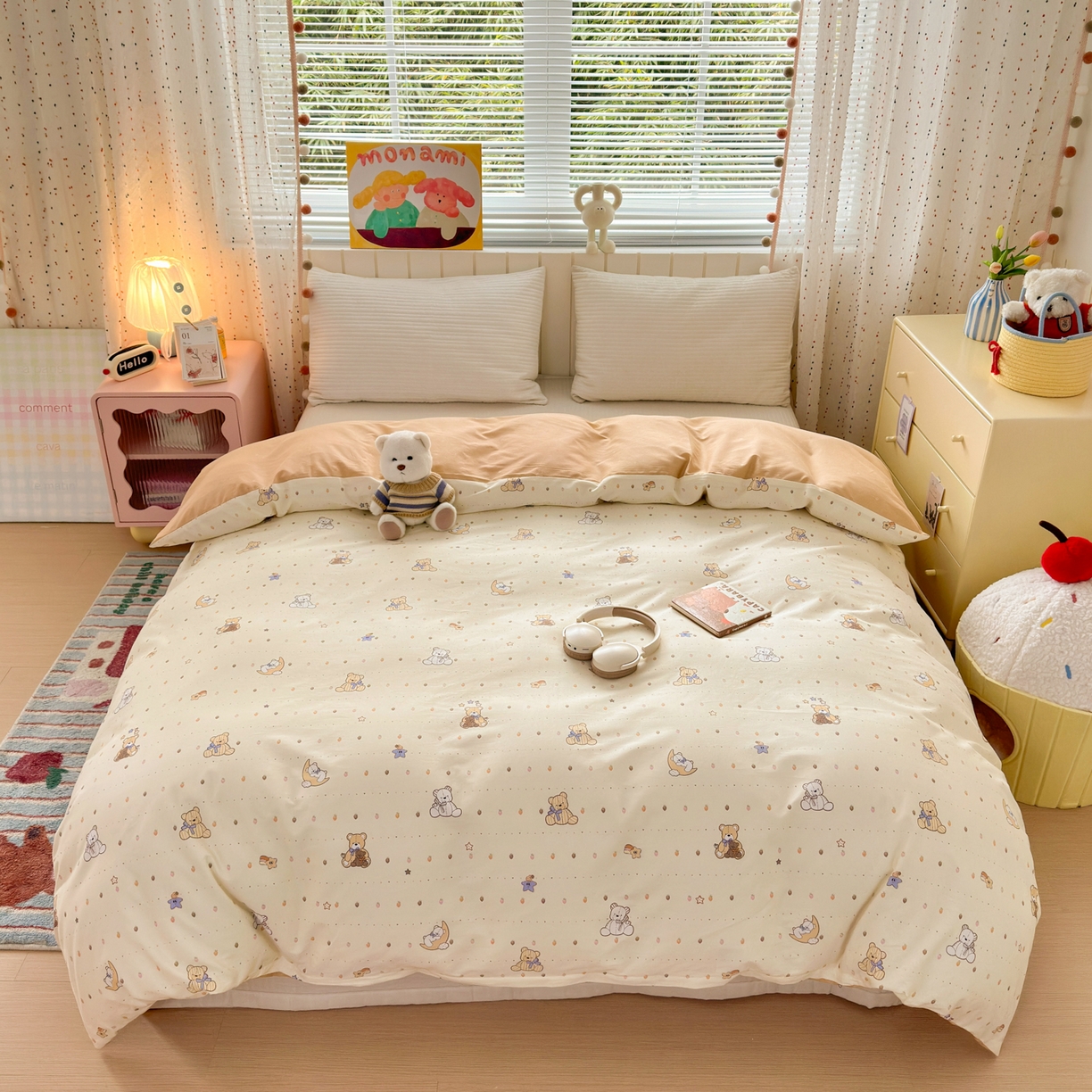 91家纺网 家纺一手货源 找家纺 清雅福 2026春夏新款INS小清新40支全棉13372单被套第二批 星星布偶