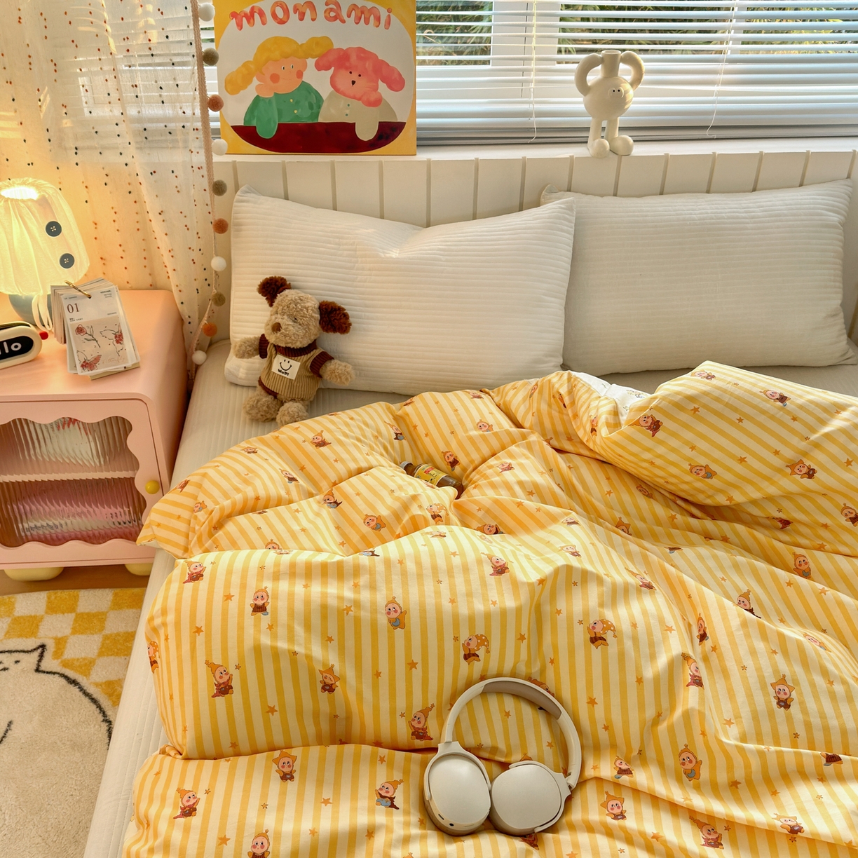 91家纺网 家纺一手货源 找家纺 清雅福 2026春夏新款INS小清新40支全棉13372单被套第二批 可爱萌星