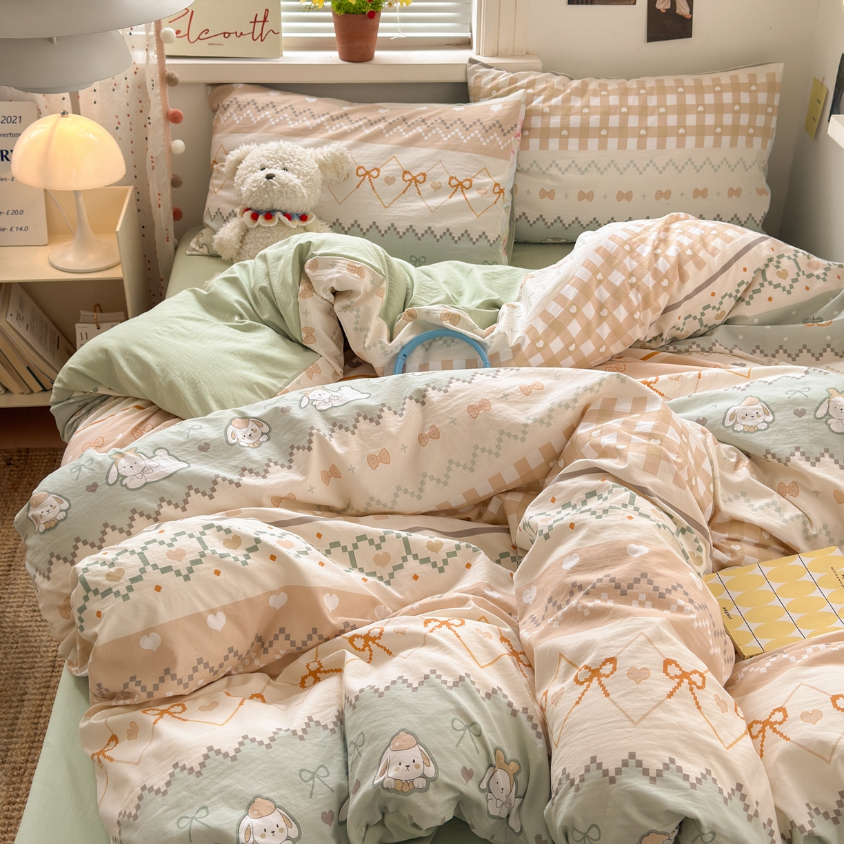 91家纺网 家纺一手货源 找家纺 灿禾家纺（原灿哈家纺）  2026新款<小布袋同款面料>古法水洗棉仿棉高克重云柔棉四件套