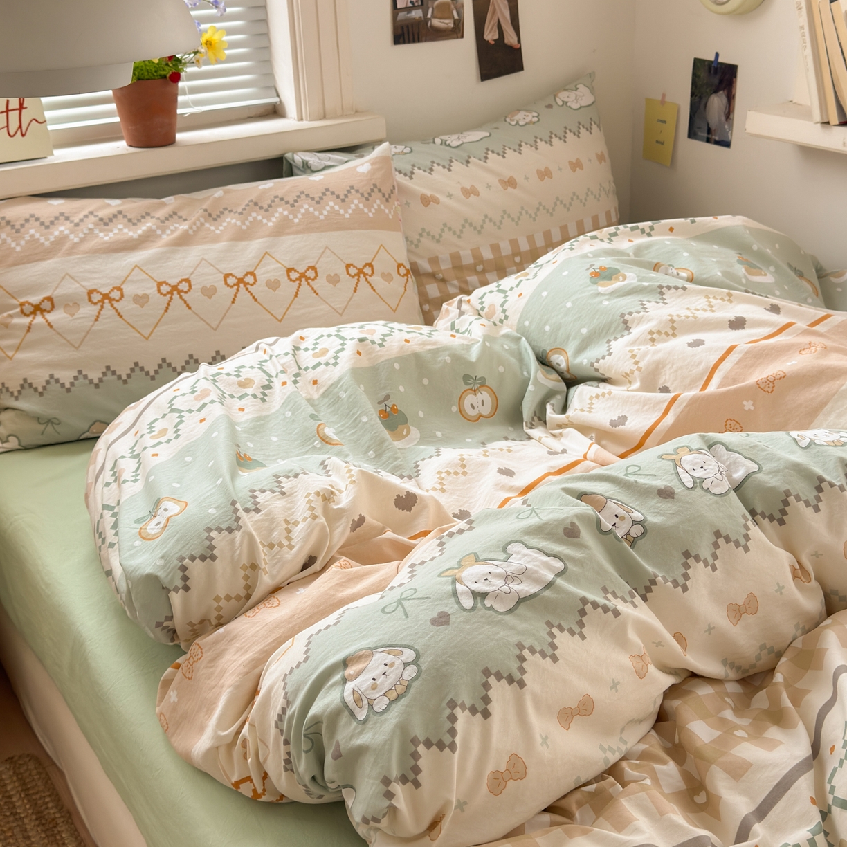 91家纺网 家纺一手货源 找家纺 灿禾家纺（原灿哈家纺）  2026新款<小布袋同款面料>古法水洗棉仿棉高克重云柔棉四件套