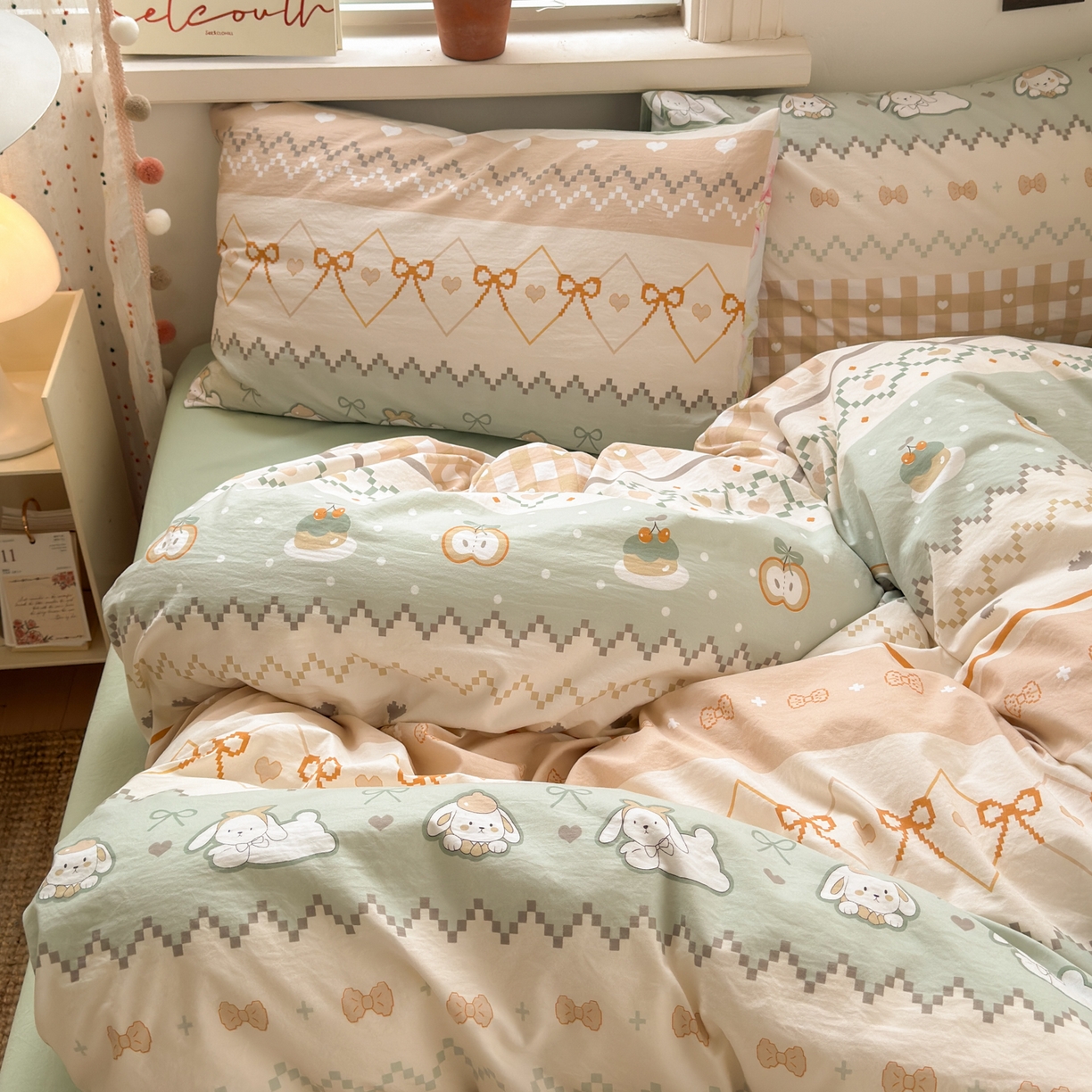 91家纺网 家纺一手货源 找家纺 灿禾家纺（原灿哈家纺）  2026新款<小布袋同款面料>古法水洗棉仿棉高克重云柔棉四件套