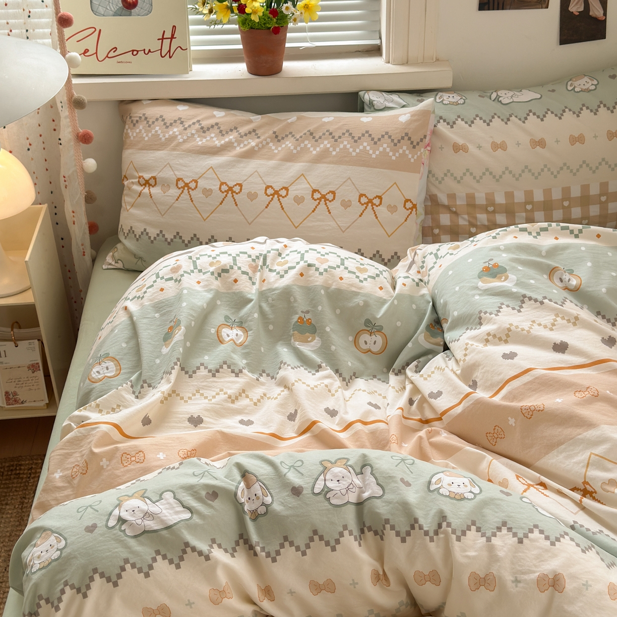 91家纺网 家纺一手货源 找家纺 灿禾家纺（原灿哈家纺）  2026新款<小布袋同款面料>古法水洗棉仿棉高克重云柔棉四件套