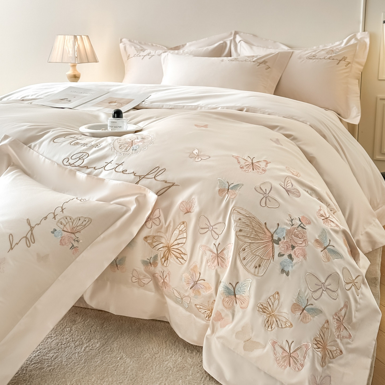 91家纺网 家纺一手货源 找家纺 （总）金喜 2026新款柔软刺绣精梳棉四件套-梦蝶系列