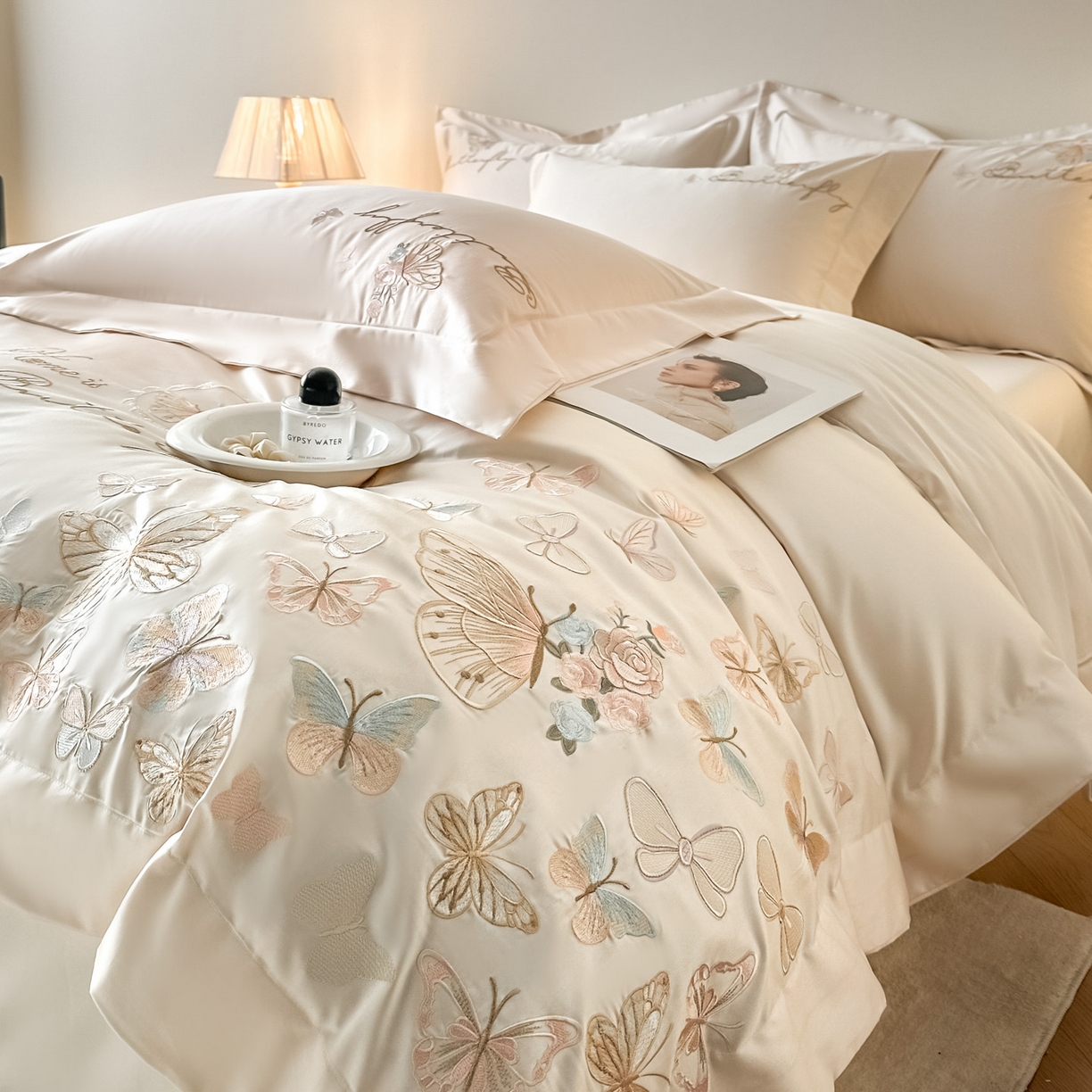 91家纺网 家纺一手货源 找家纺 （总）金喜 2026新款柔软刺绣精梳棉四件套-梦蝶系列