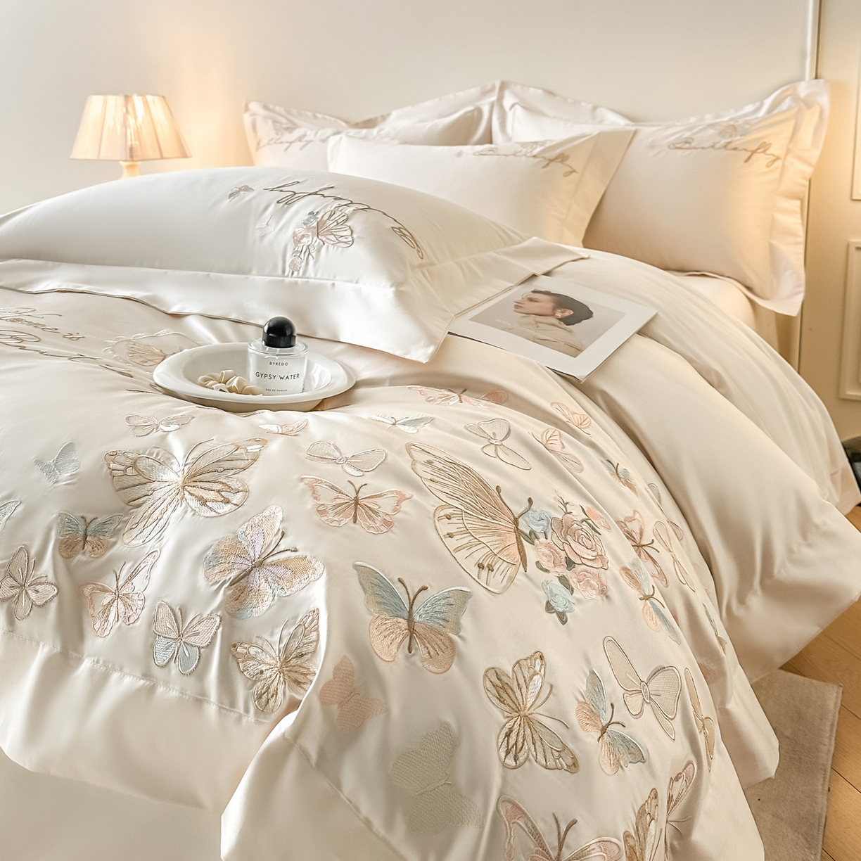 91家纺网 家纺一手货源 找家纺 （总）金喜 2026新款柔软刺绣精梳棉四件套-梦蝶系列