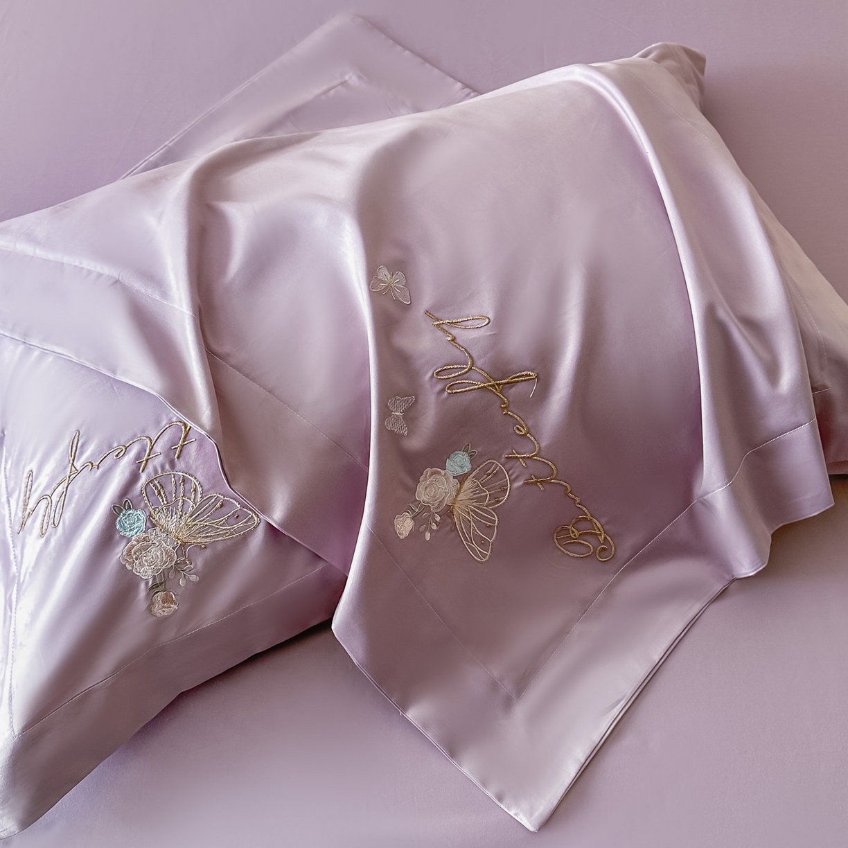 91家纺网 家纺一手货源 找家纺 金喜 2026新款柔软刺绣精梳棉四件套-梦蝶系列 梦蝶-香芋紫