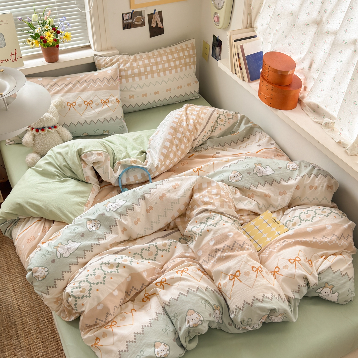 91家纺网 家纺一手货源 找家纺 （总）灿禾家纺（原灿哈家纺） 2026新款<小布袋同款面料>古法水洗棉仿棉高克重云柔棉四件套