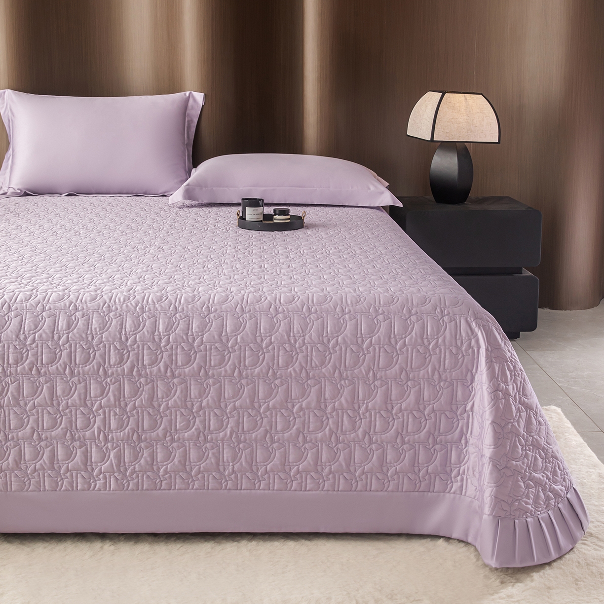 91家纺网 家纺一手货源 找家纺 金喜 2025新款100支全棉蚕丝床盖-风格二 霞光紫