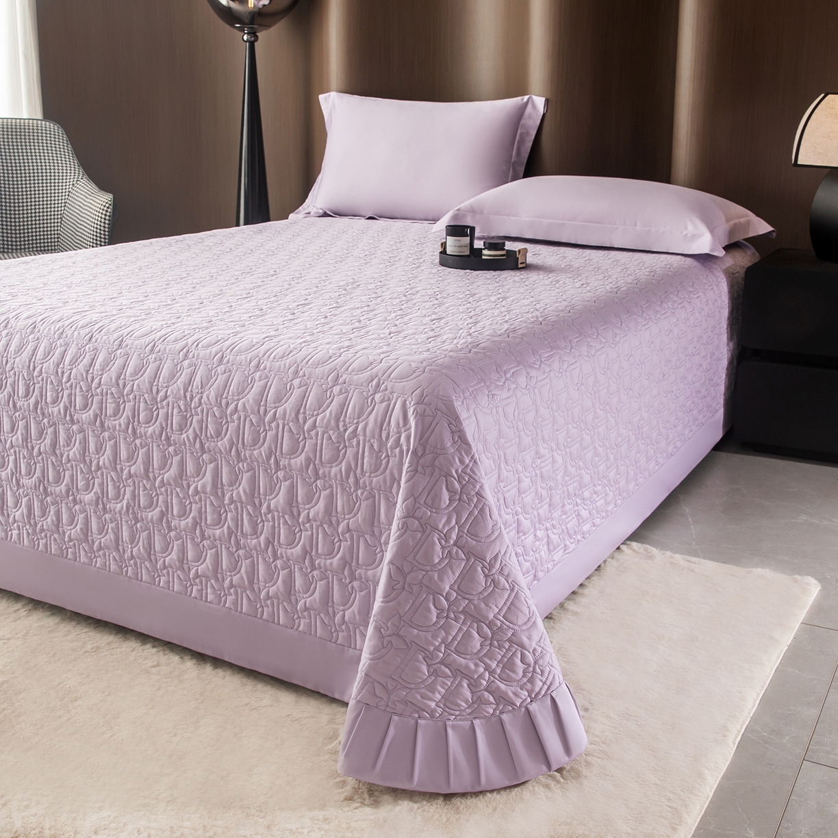 91家纺网 家纺一手货源 找家纺 金喜 2025新款100支全棉蚕丝床盖-风格二 霞光紫