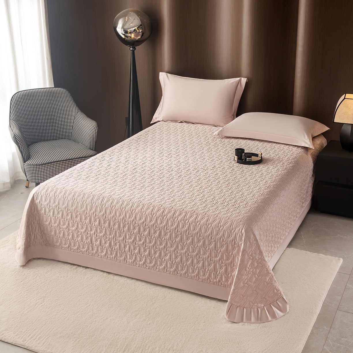 91家纺网 家纺一手货源 找家纺 金喜 2025新款100支全棉蚕丝床盖-风格二 白桃