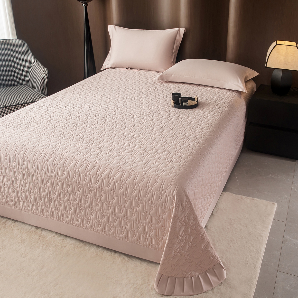 91家纺网 家纺一手货源 找家纺 金喜 2025新款100支全棉蚕丝床盖-风格二 白桃