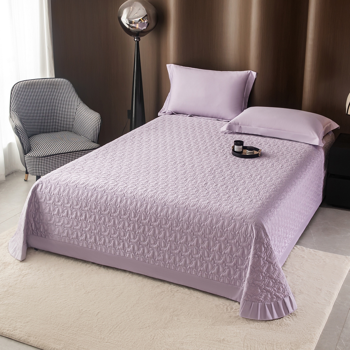 91家纺网 家纺一手货源 找家纺 金喜 2025新款100支全棉蚕丝床盖-风格二 霞光紫