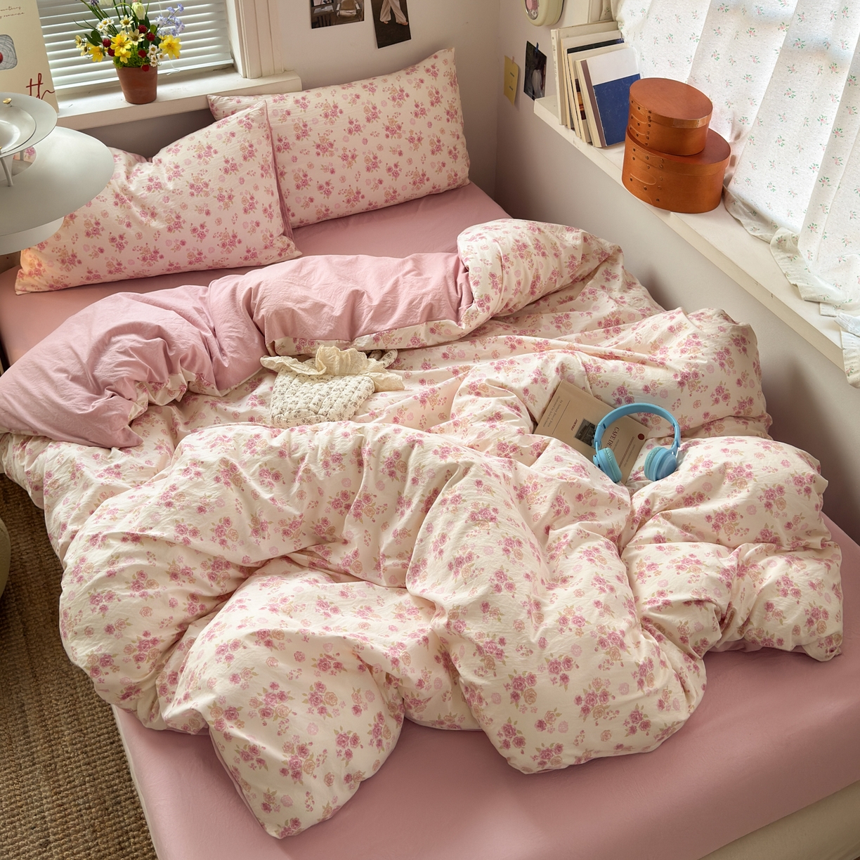 91家纺网 家纺一手货源 找家纺 灿哈家纺 2025新款高克重复古风亚麻原麻水洗棉四件套-风格三 漫野