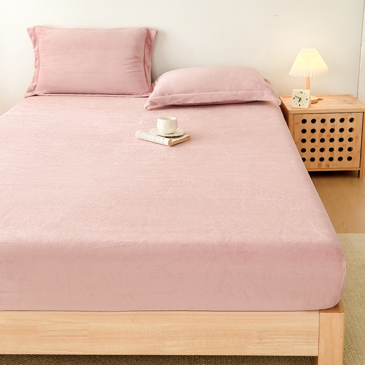 金喜 支持定制2025新款200G牛奶绒纯色床笠 湘妃粉