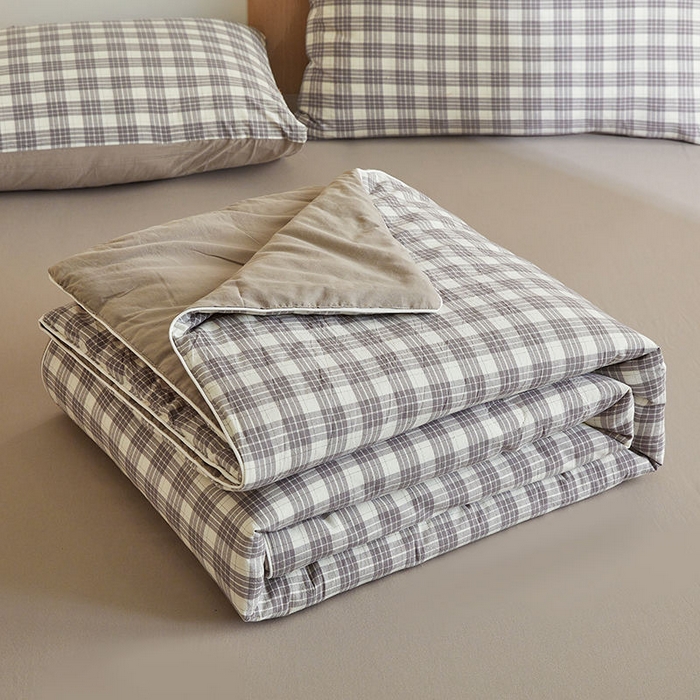 91家纺网 家纺一手货源 找家纺 金喜 2025新款全棉棉花被夏被四件套 澳白灰