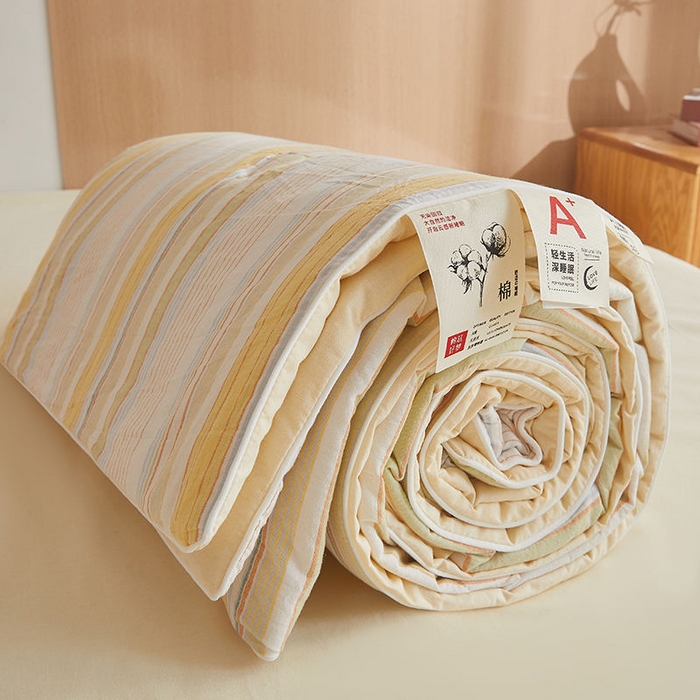 91家纺网 家纺一手货源 找家纺 金喜 2025新款全棉棉花被夏被四件套 西蒙黄