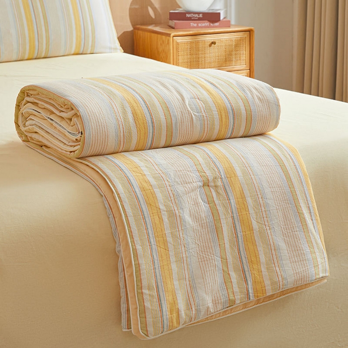 91家纺网 家纺一手货源 找家纺 金喜 2025新款全棉棉花被夏被四件套 西蒙黄