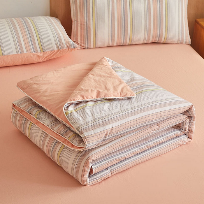 91家纺网 家纺一手货源 找家纺 金喜 2025新款全棉棉花被夏被四件套 西蒙粉