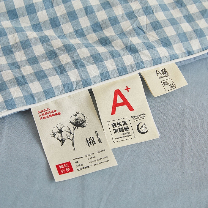 91家纺网 家纺一手货源 找家纺 金喜 2025新款全棉棉花被夏被四件套 小蓝格