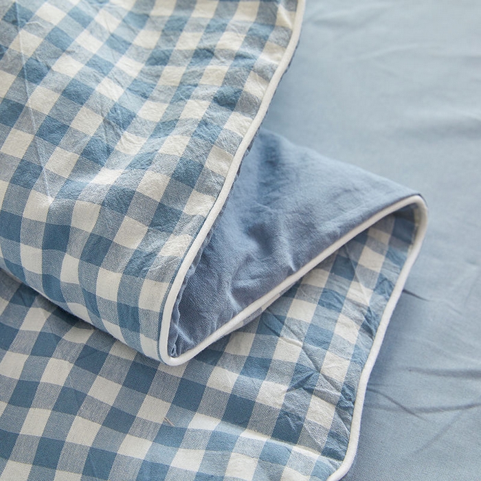 91家纺网 家纺一手货源 找家纺 金喜 2025新款全棉棉花被夏被四件套 小蓝格