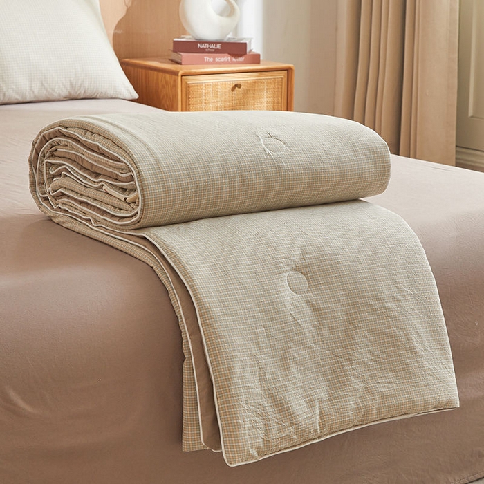 91家纺网 家纺一手货源 找家纺 金喜 2025新款全棉棉花被夏被四件套 夏末蓝