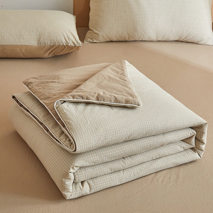 91家纺网 家纺一手货源 找家纺 金喜 2025新款全棉棉花被夏被四件套 夏末蓝