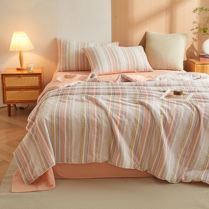 91家纺网 家纺一手货源 找家纺 金喜 2025新款全棉棉花被夏被四件套 西蒙粉